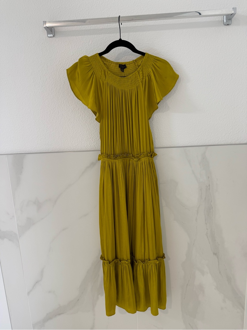 Current Air Olive Green Flutter Sleeve Maxi Dress